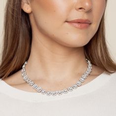 Created White Sapphire Halo Sterling Silver Necklace
