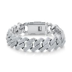 Cubic Zirconia and Sterling Silver Semi-Solid Cuban Link Chain Bracelet 16mm - 8.5 Inches