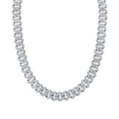 Cubic Zirconia and Sterling Silver Semi-Solid Cuban Link Chain Necklace 16mm - 22 Inches