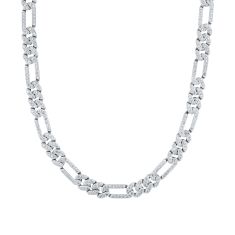 Cubic Zirconia and Sterling Silver Semi-Solid Figaro Chain Necklace 11.5mm - 22 Inches