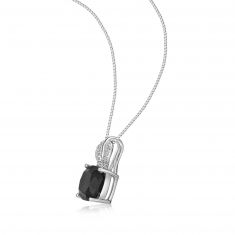 Cushion-Cut Black Onyx and Diamond Twist Pendant Necklace 1/20ctw