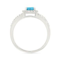 Cushion Blue Topaz and Created White Sapphire Halo Sterling Silver Promise Ring