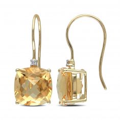 Cushion Citrine and Diamond Accent Yellow Gold Earrings