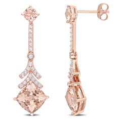 Cushion Morganite and White Topaz Rose Gold Drop Earrings