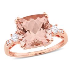 image of Cushion Morganite Created White Sapphire and Diamond Accent  Rose Gold Cocktail Ring with sku:RDJ007363