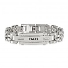 Dad Cubic Zirconia Stainless Steel Link ID Bracelet | 12mm | 8.5 Inches | Men's