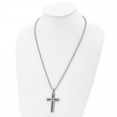 Dad Stainless Steel and Black Ion-Plated Cable Cross Pendant Necklace | Men