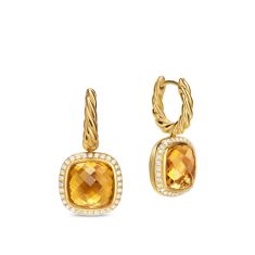 David Yurman Albion Drop Earrings in 18K Yellow Gold with Citrine and Diamonds, 10mm