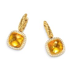 David Yurman Albion Drop Earrings in 18K Yellow Gold with Citrine and Diamonds, 10mm