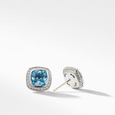 David Yurman Albion Earrings with Blue Topaz and Diamonds, 7mm