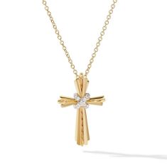 David Yurman Angelika Cross Necklace in 18K Yellow Gold with Pave Diamonds