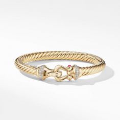David Yurman Buckle Bracelet in 18k Yellow Gold with Diamonds and Rubies, 7mm