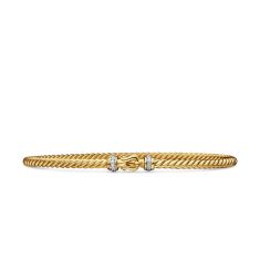 David Yurman Buckle Bracelet in 18k Yellow Gold with Pave Diamonds, 2.6mm, Bracelet Length: Small