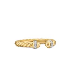 image of David Yurman Cable Band Open Ring in 18K Yellow Gold with Diamonds, 2.8mm - Size 5 with sku:20521571