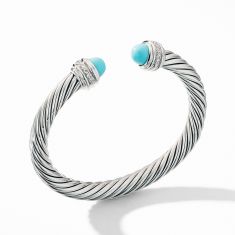 David Yurman Cable Bracelet with Turquoise and Pave Diamonds