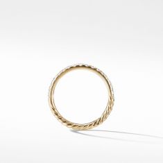 David Yurman Cable Collectibles Stack Ring in 18K Yellow Gold with Pave Diamonds