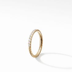 David Yurman Cable Collectibles Stack Ring in 18K Yellow Gold with Pave Diamonds