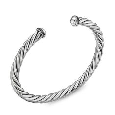 David Yurman Cable Cuff Bracelet in Sterling Silver with Pave Black Diamonds, 6mm