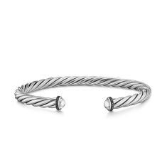 David Yurman Cable Cuff Bracelet in Sterling Silver with Pave Black Diamonds, 6mm