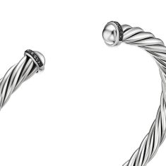 David Yurman Cable Cuff Bracelet in Sterling Silver with Pave Black Diamonds, 6mm