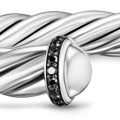 David Yurman Cable Cuff Bracelet in Sterling Silver with Pave Black Diamonds, 6mm