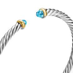 David Yurman Cable Flex Sterling Silver with 14K Yellow Gold and Blue Topaz 4mm Bracelet