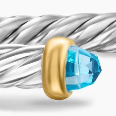 David Yurman Cable Flex Sterling Silver with 14K Yellow Gold and Blue Topaz 4mm Bracelet