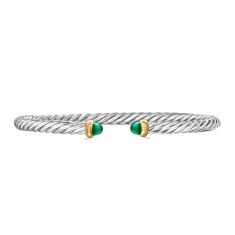 image of David Yurman Cable Flex Sterling Silver with 14K Yellow Gold and Green Onyx 4mm Cuff Bracelet with sku:B18092S4BGO