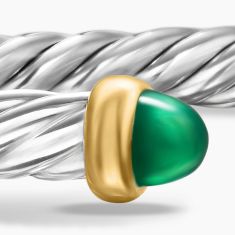 David Yurman Cable Flex Sterling Silver with 14K Yellow Gold and Green Onyx 4mm Cuff Bracelet