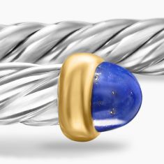 David Yurman Cable Flex Sterling Silver with 14K Yellow Gold and Lapis 4mm Cuff Bracelet