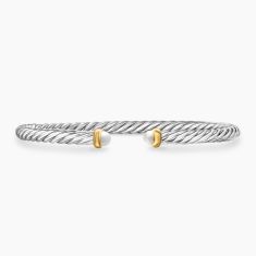 David Yurman Cable Flex Sterling Silver with 14K Yellow Gold and Pearl 4mm Cuff Bracelet