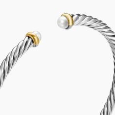 David Yurman Cable Flex Sterling Silver with 14K Yellow Gold and Pearl 4mm Cuff Bracelet