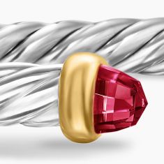 David Yurman Cable Flex Sterling Silver with 14K Yellow Gold and Rhodolite Garnet 4mm Cuff Bracelet