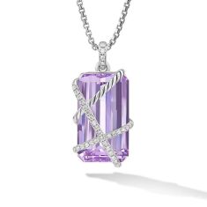 David Yurman Cable Wrap Amulet in Sterling Silver with Lavender Amethyst and Diamonds 32mm