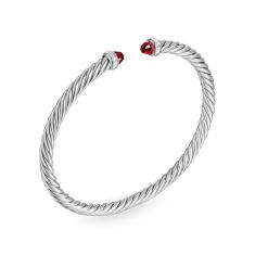 David Yurman Cablespira Flex Bracelet in Sterling Silver with Rhodolite Garnet and Diamonds, 4mm
