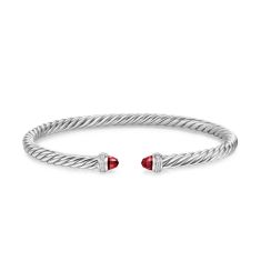 David Yurman Cablespira Flex Bracelet in Sterling Silver with Rhodolite Garnet and Diamonds, 4mm