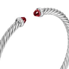 David Yurman Cablespira Flex Bracelet in Sterling Silver with Rhodolite Garnet and Diamonds, 4mm
