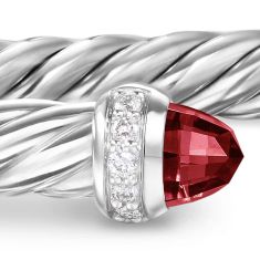 David Yurman Cablespira Flex Bracelet in Sterling Silver with Rhodolite Garnet and Diamonds, 4mm