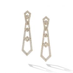 David Yurman Carlyle Linked Drop Earrings in 18K Yellow Gold with Full Pave Diamonds