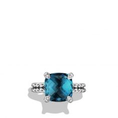 David Yurman Chatelaine Ring with Hampton Blue Topaz and Diamonds, 11mm