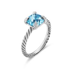 David Yurman Chatelaine Ring in Sterling Silver with Blue Topaz and Pave Diamonds