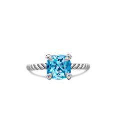David Yurman Chatelaine Ring in Sterling Silver with Blue Topaz and Pave Diamonds