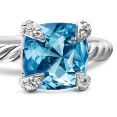 David Yurman Chatelaine Ring in Sterling Silver with Blue Topaz and Pave Diamonds
