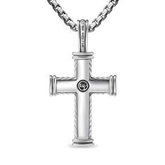 David Yurman Chevron Cross Pendant in Sterling Silver with 18K Yellow Gold 33mm