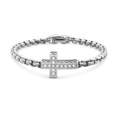 David Yurman Cross Station Bracelet in Sterling Silver with Diamonds, 5mm
