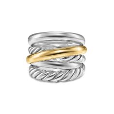 David Yurman Crossover Five Row Ring in Sterling Silver with 14K Yellow Gold, 17.5mm