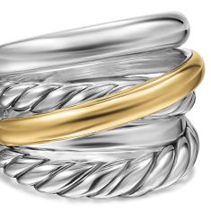 David Yurman Crossover Five Row Ring in Sterling Silver with 14K Yellow Gold, 17.5mm