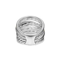 David Yurman Crossover Five Row Ring in Sterling Silver with 14K Yellow Gold, 17.5mm