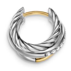 David Yurman Crossover Three Row Huggie Hoop Earrings in Sterling Silver with 18K Yellow Gold, 13mm