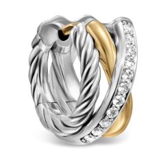 David Yurman Crossover Three Row Huggie Hoop Earrings in Sterling Silver with 18K Yellow Gold, 13mm
